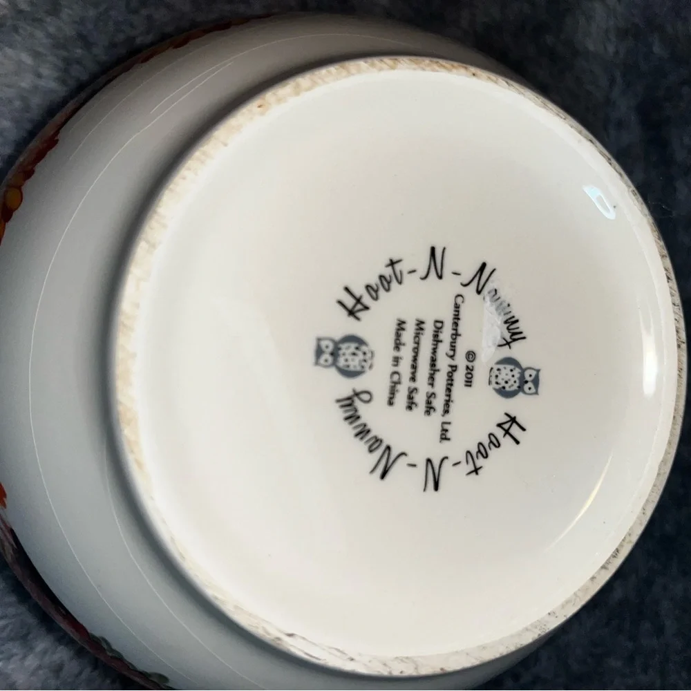 Hoot N Nanny Owl Bowl Canterbury Potteries Bird Flowers Brown Yellow